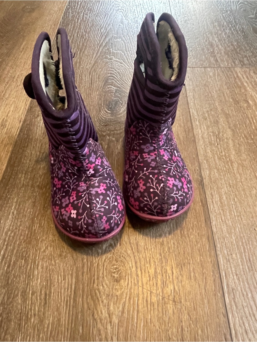 Bogs Purple Floral Stripped Waterproof Winter Rain Boots Size 6 Baby/Infants